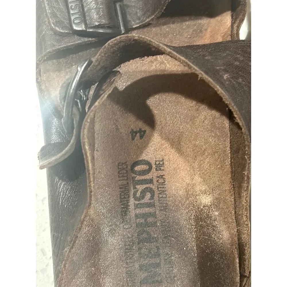 Mephisto Men's Zonder Dark Brown Buffalo 451 Buckle Strap Flat  Sandals Eur 44